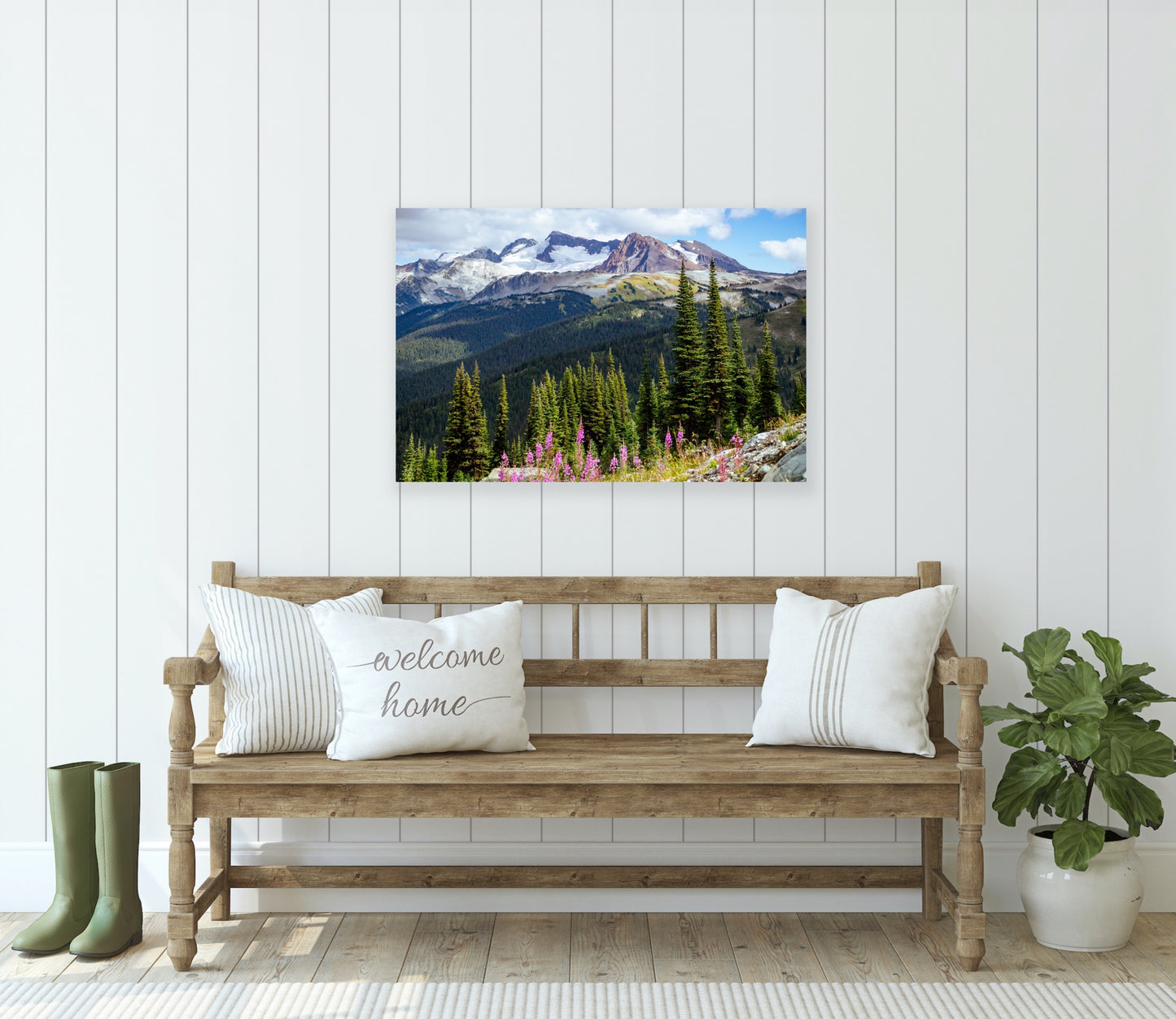 Whistler mountains with fireweed wildflowers in the foreground nature landscape photography print