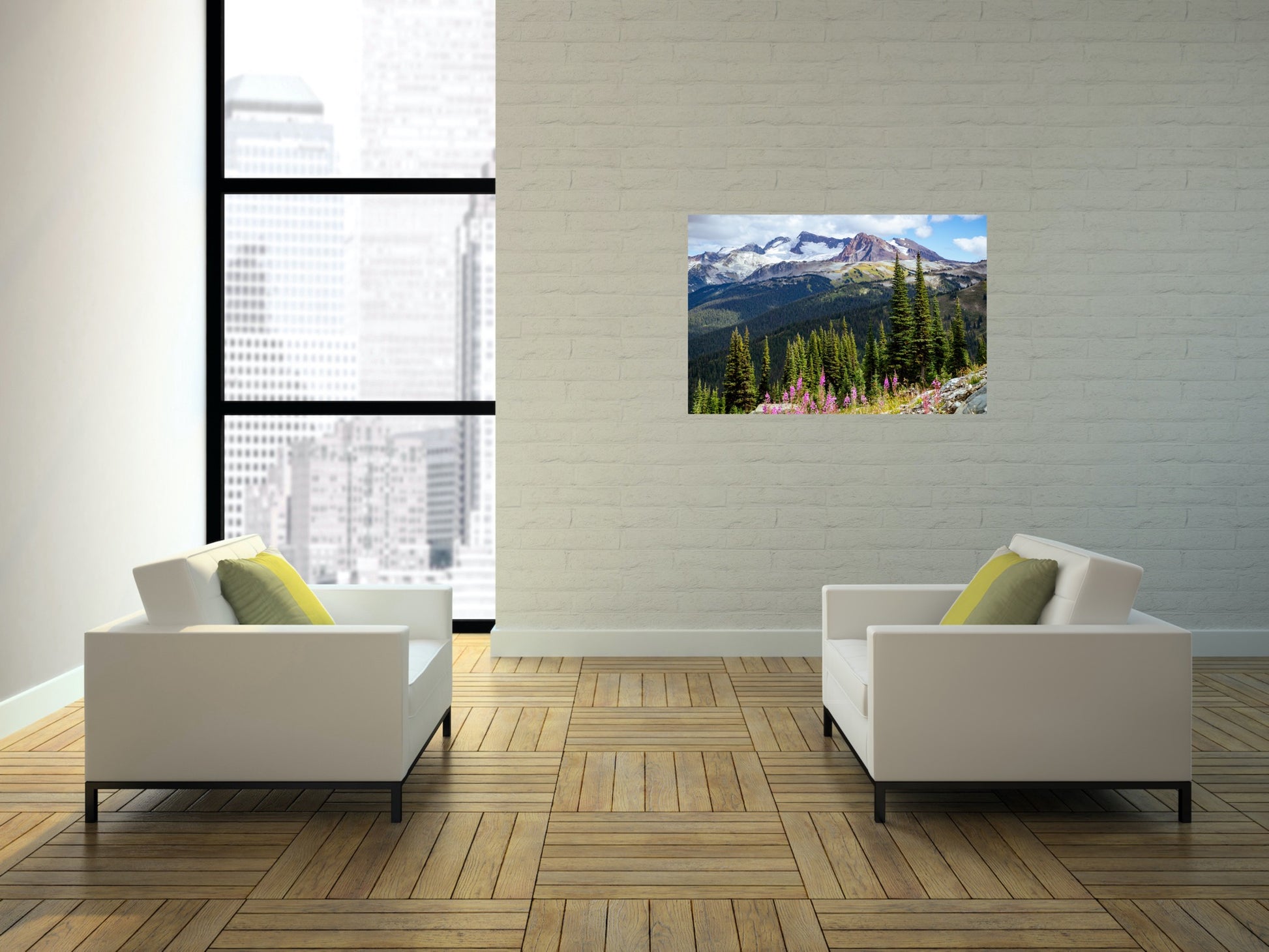 Whistler mountains with fireweed wildflowers in the foreground nature landscape photography print