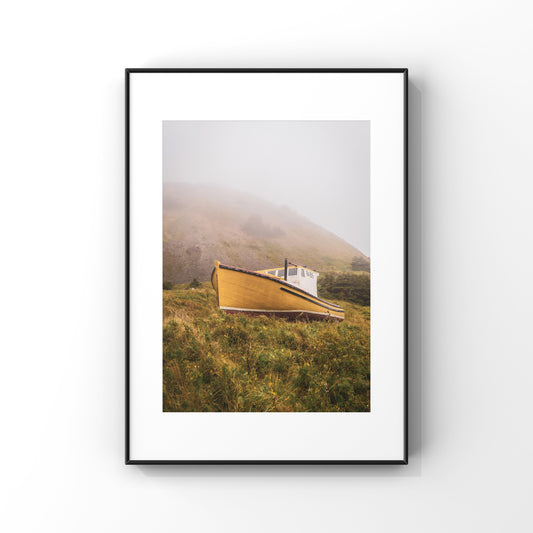 Photography print of an abandoned boat in rural Magdalen Islands, Quebec