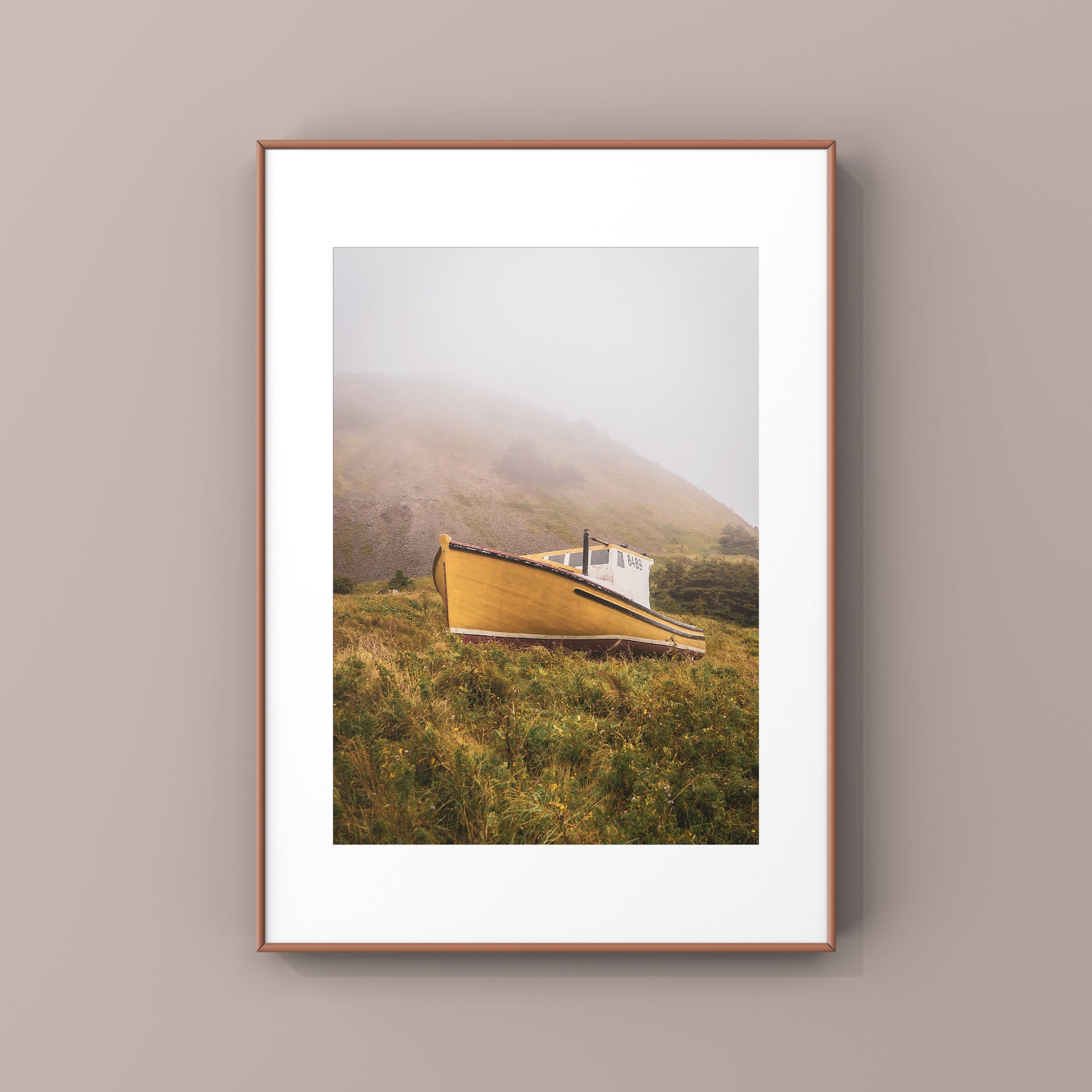 Photography print of an abandoned boat in rural Magdalen Islands, Quebec