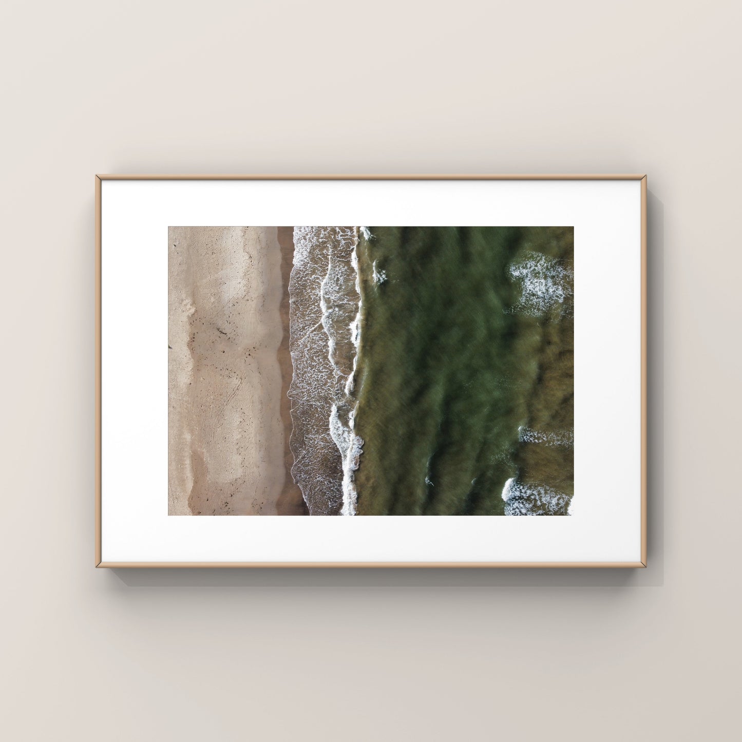 Aerial photography of waves rolling onto the beach in Magdalen Islands in Quebec print