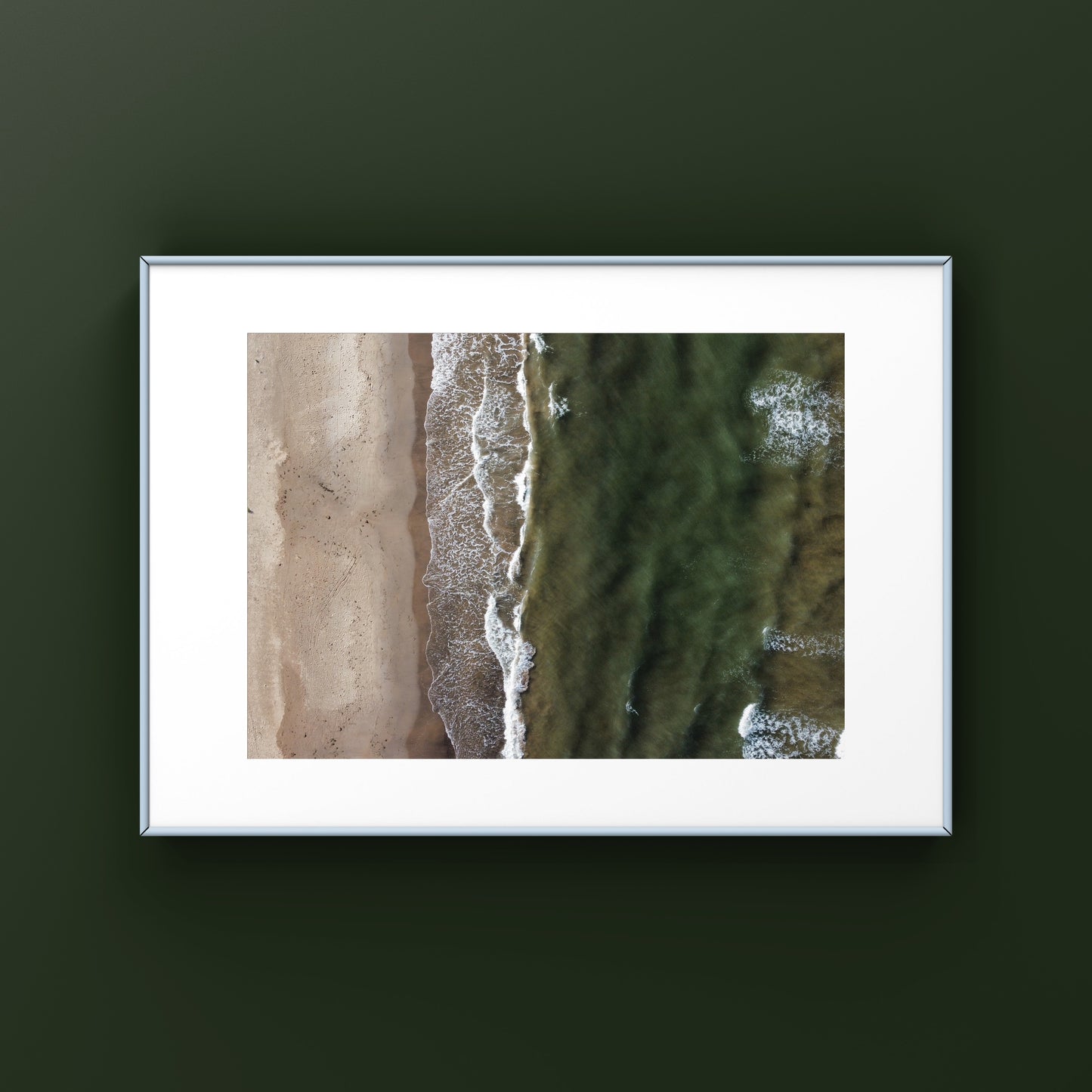 Aerial photography of waves rolling onto the beach in Magdalen Islands in Quebec print