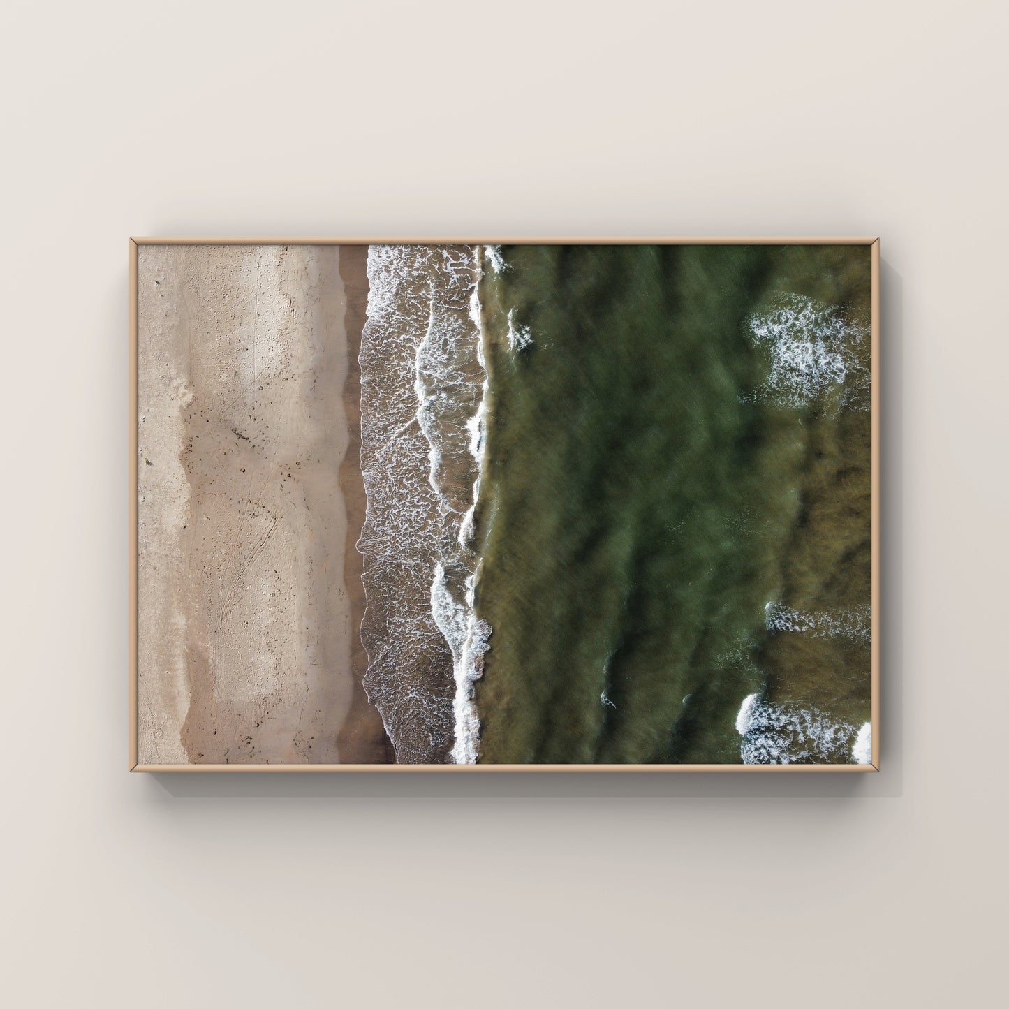 Aerial photography of waves rolling onto the beach in Magdalen Islands in Quebec print