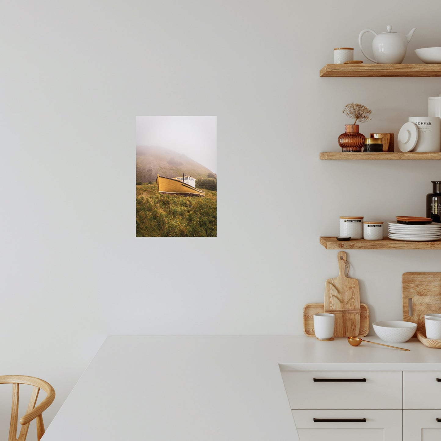 Photography print of an abandoned boat in rural Magdalen Islands, Quebec