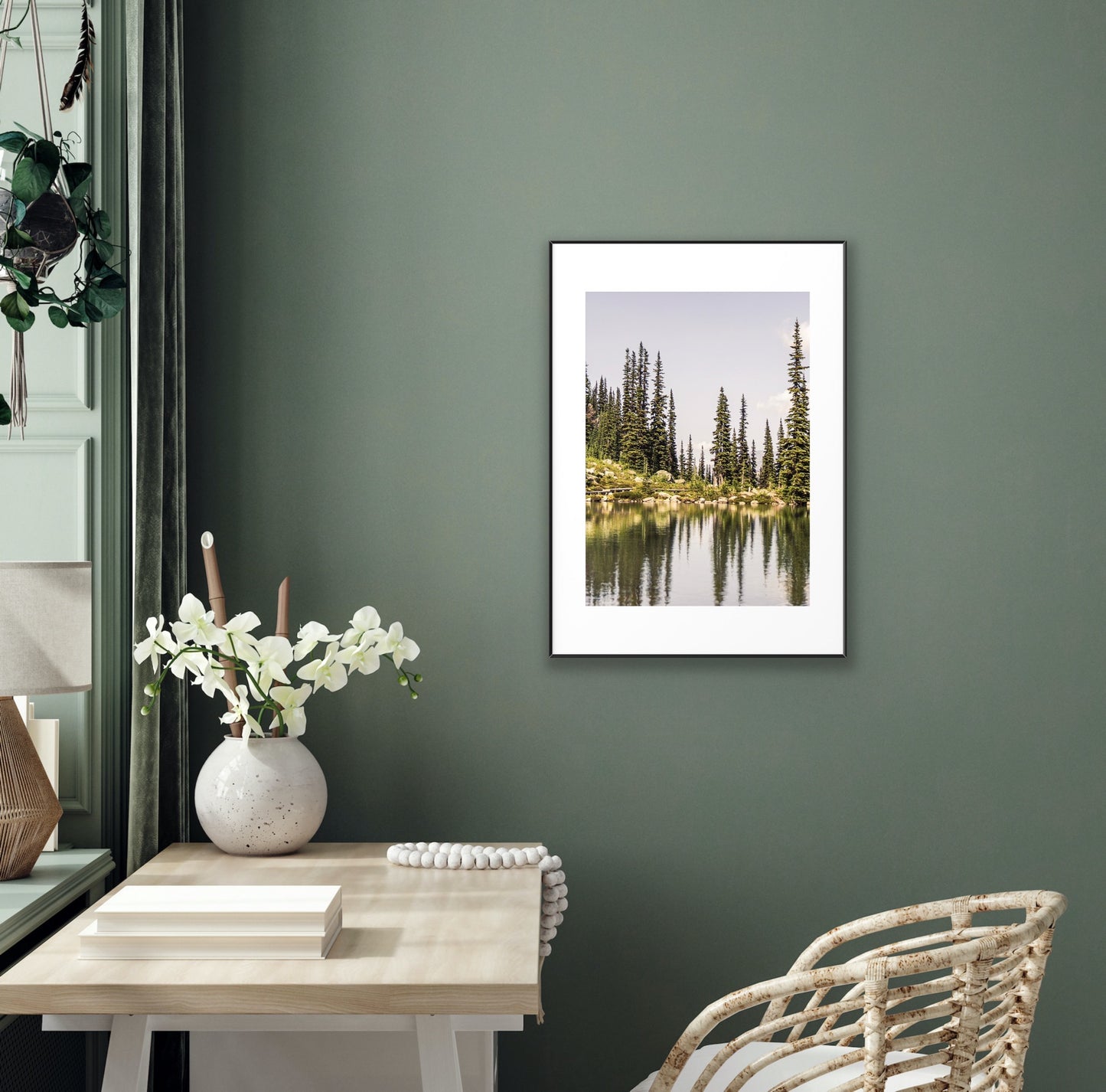 Photo print of pine trees reflection on an alpine lake in Whistler, British Columbia