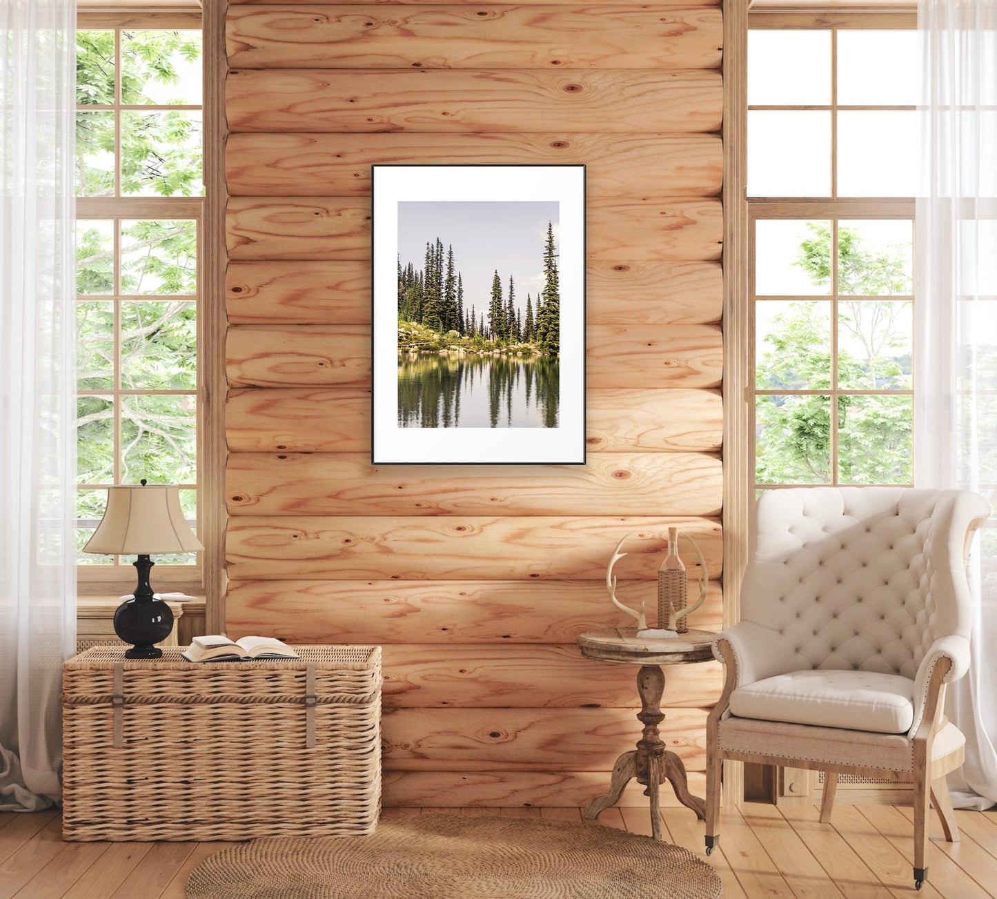 Photo print of pine trees reflection on an alpine lake in Whistler, British Columbia