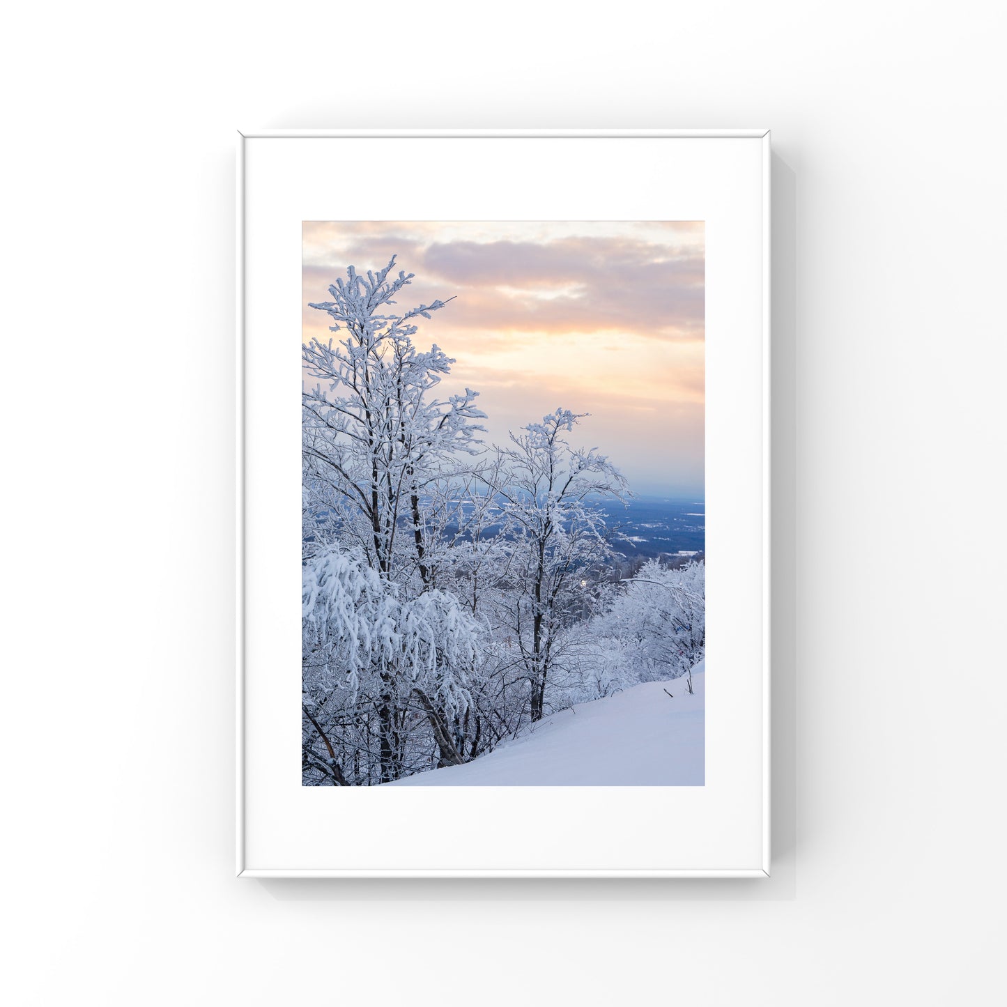 Winter sunset photography print in Bromont, Quebec Eastern Townships