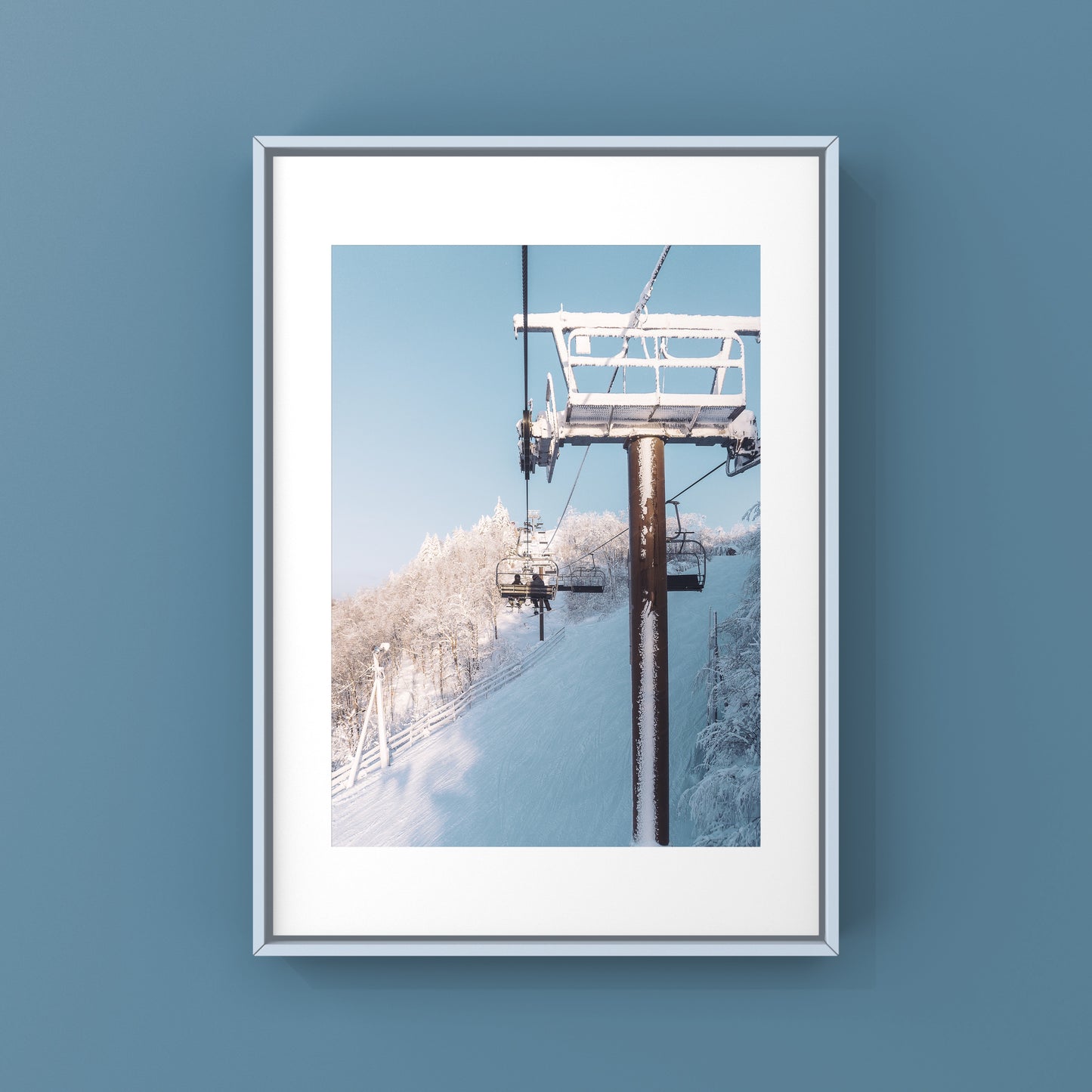 Frozen snow on chairlift tower in Bromont, Quebec photography winter print