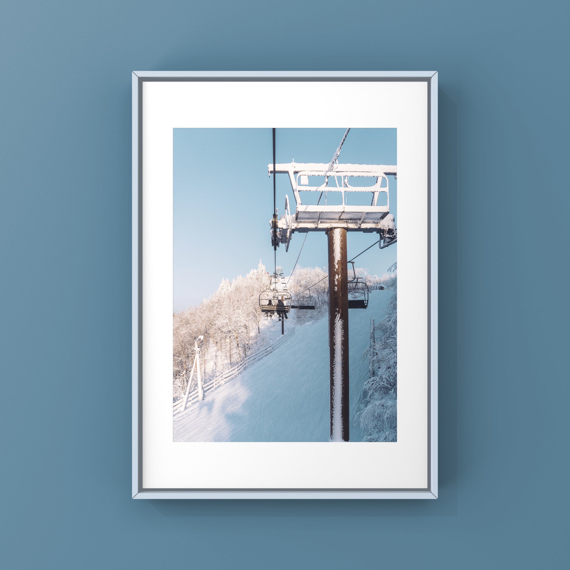 Frozen snow on chairlift tower in Bromont, Quebec photography winter print