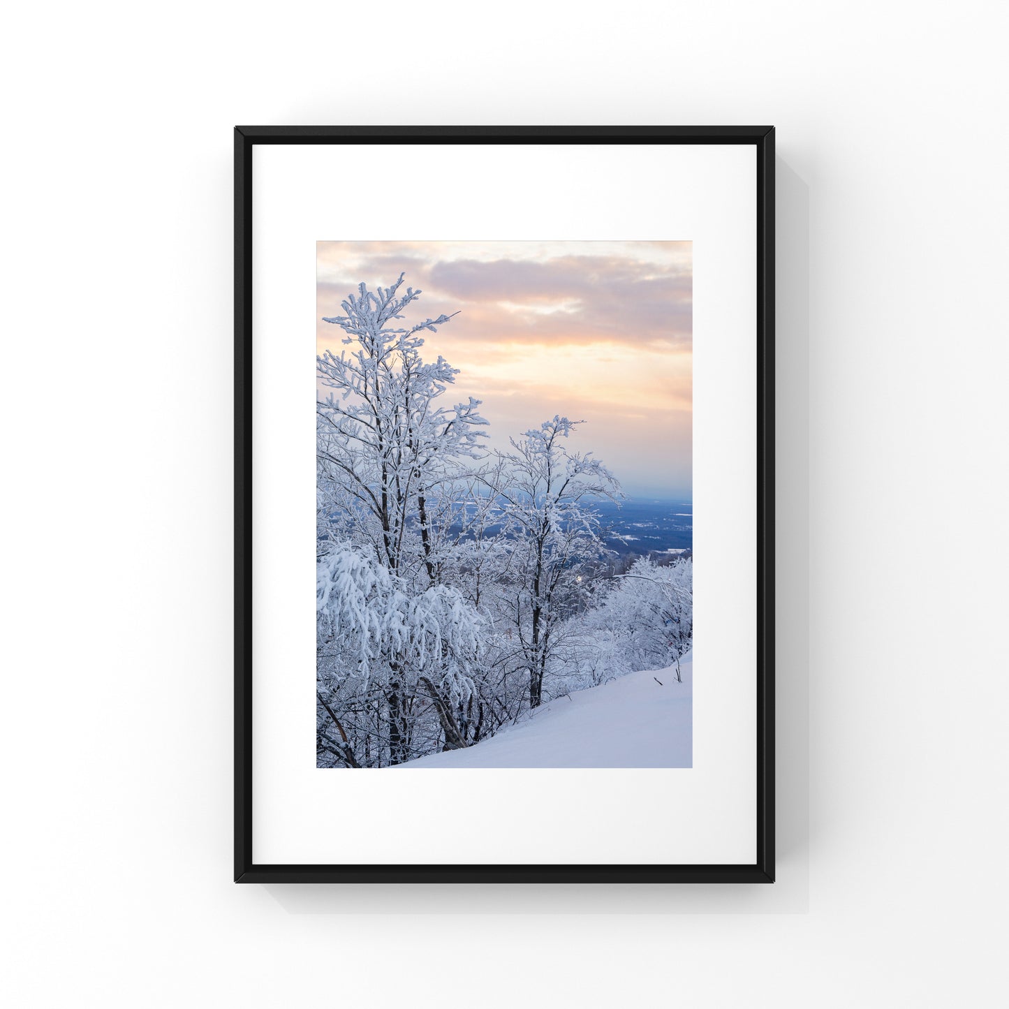 Winter sunset photography print in Bromont, Quebec Eastern Townships