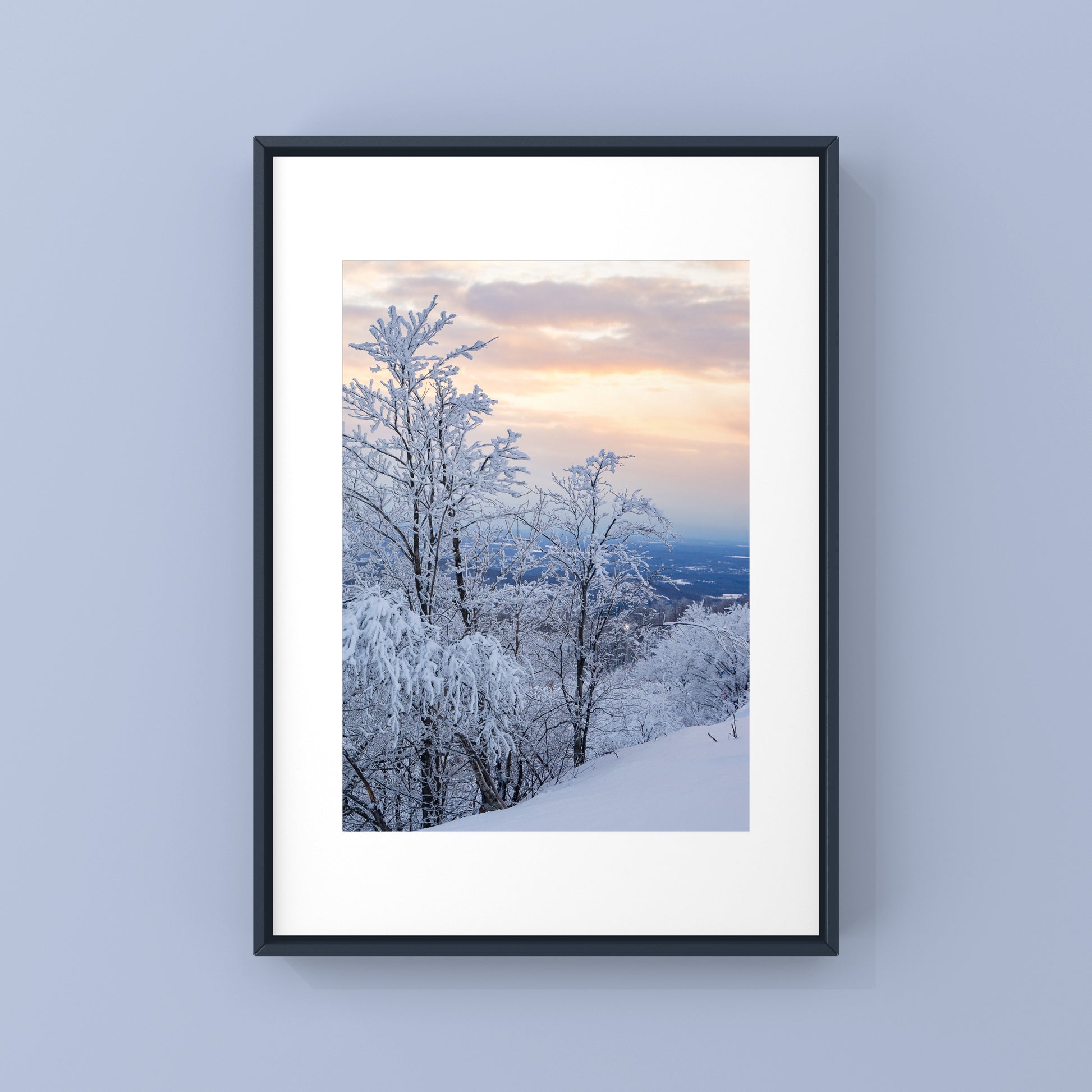 Winter sunset photography print in Bromont, Quebec Eastern Townships