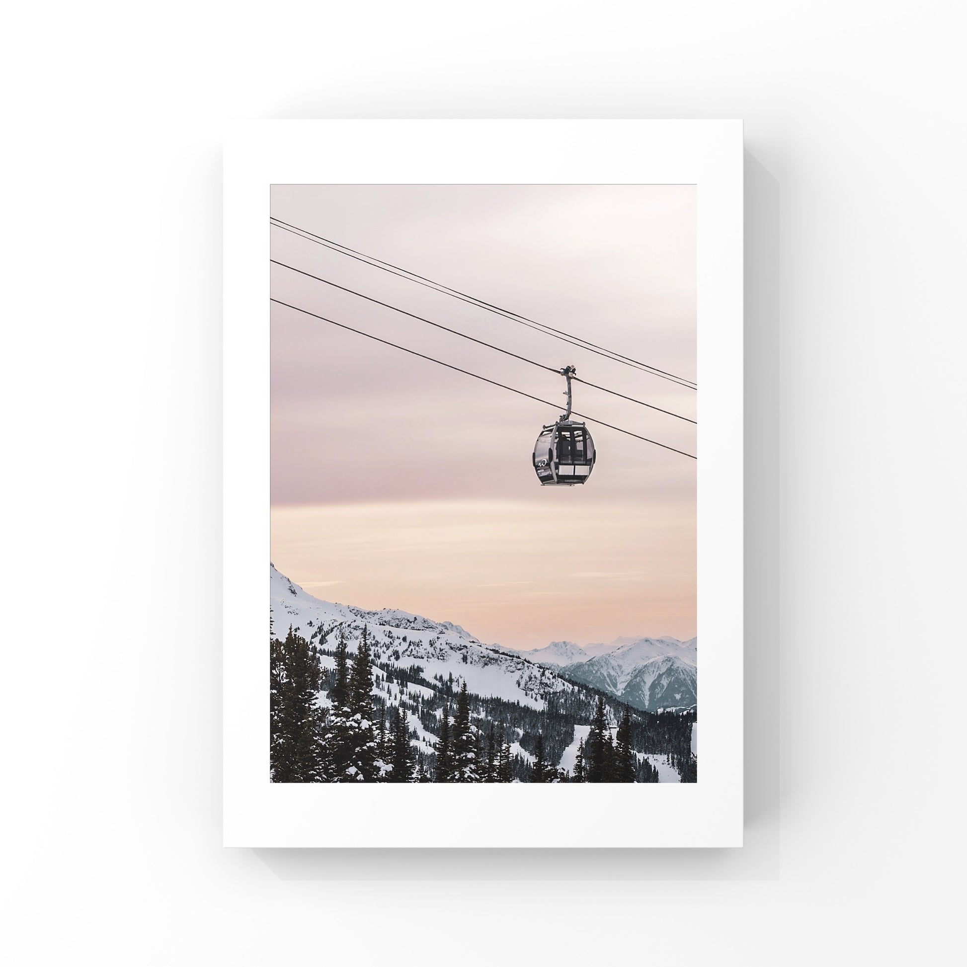 Landscape Photography print from a mountain sunset in Whistler with the Blackcomb gondola in the sky.