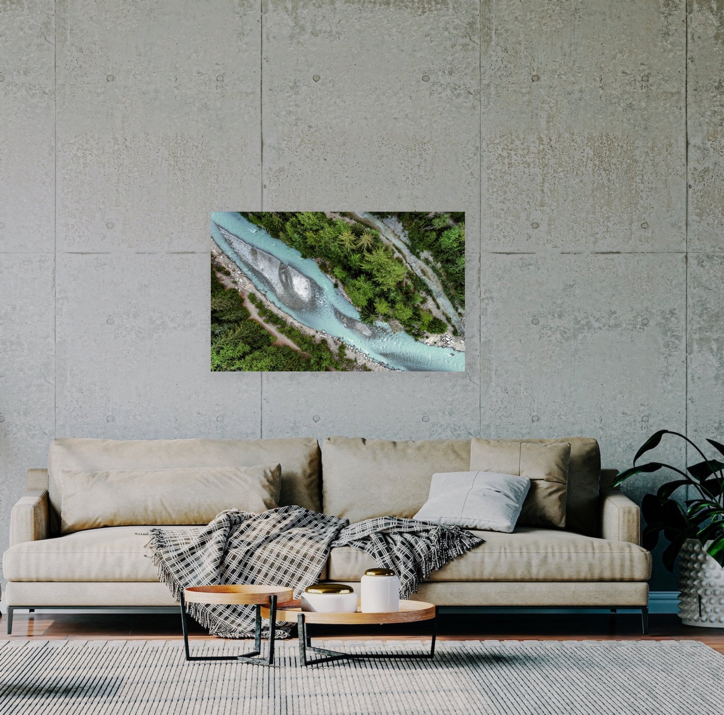 Aerial photography of a glacier-fed river creek in Whistler, British Columbia