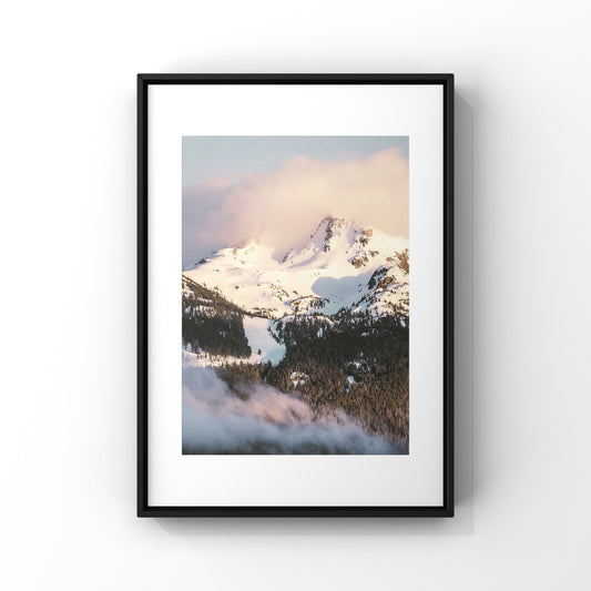 Vertical image of a pink sunset on Whistler mountain in British Columbia