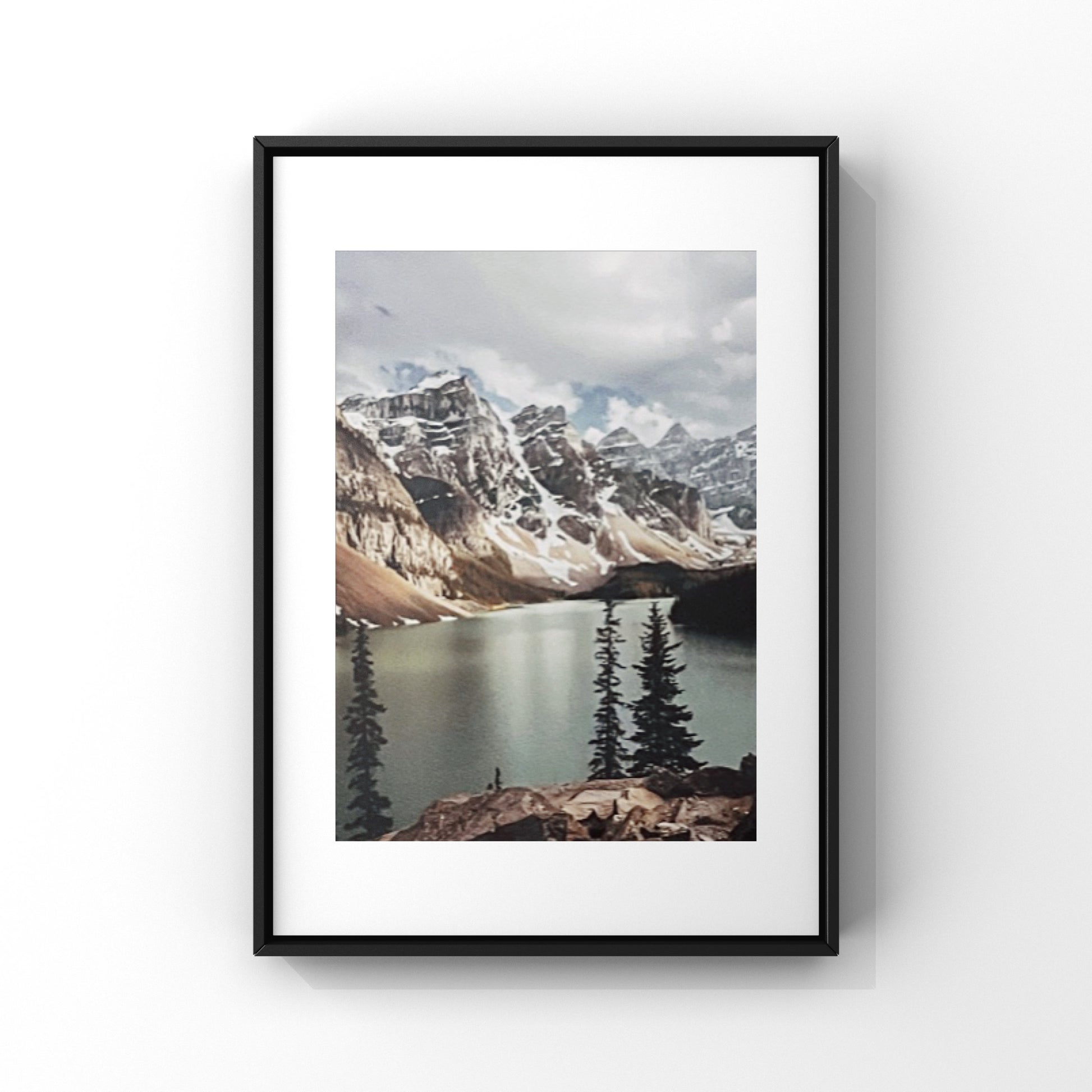 Mountain sunset photography print of Moraine Lake close to Lake Louise in Alberta, Canada. 