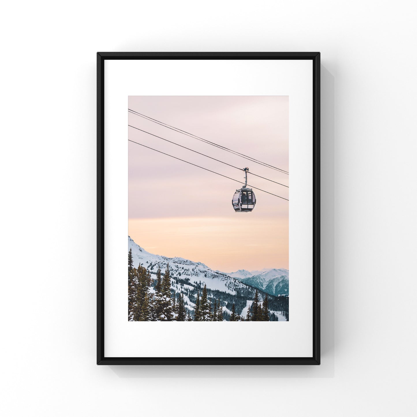 Landscape Photography print from a mountain sunset in Whistler with the Blackcomb gondola in the sky.