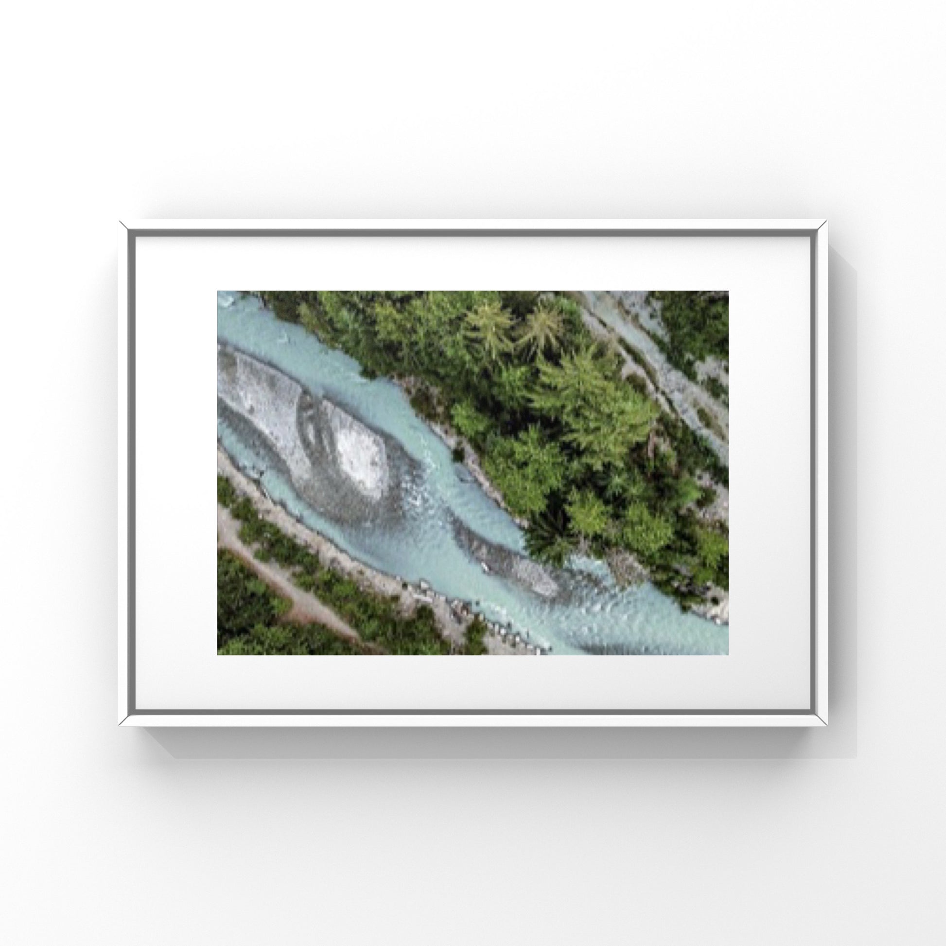 Aerial photography of a glacier-fed river creek in Whistler, British Columbia