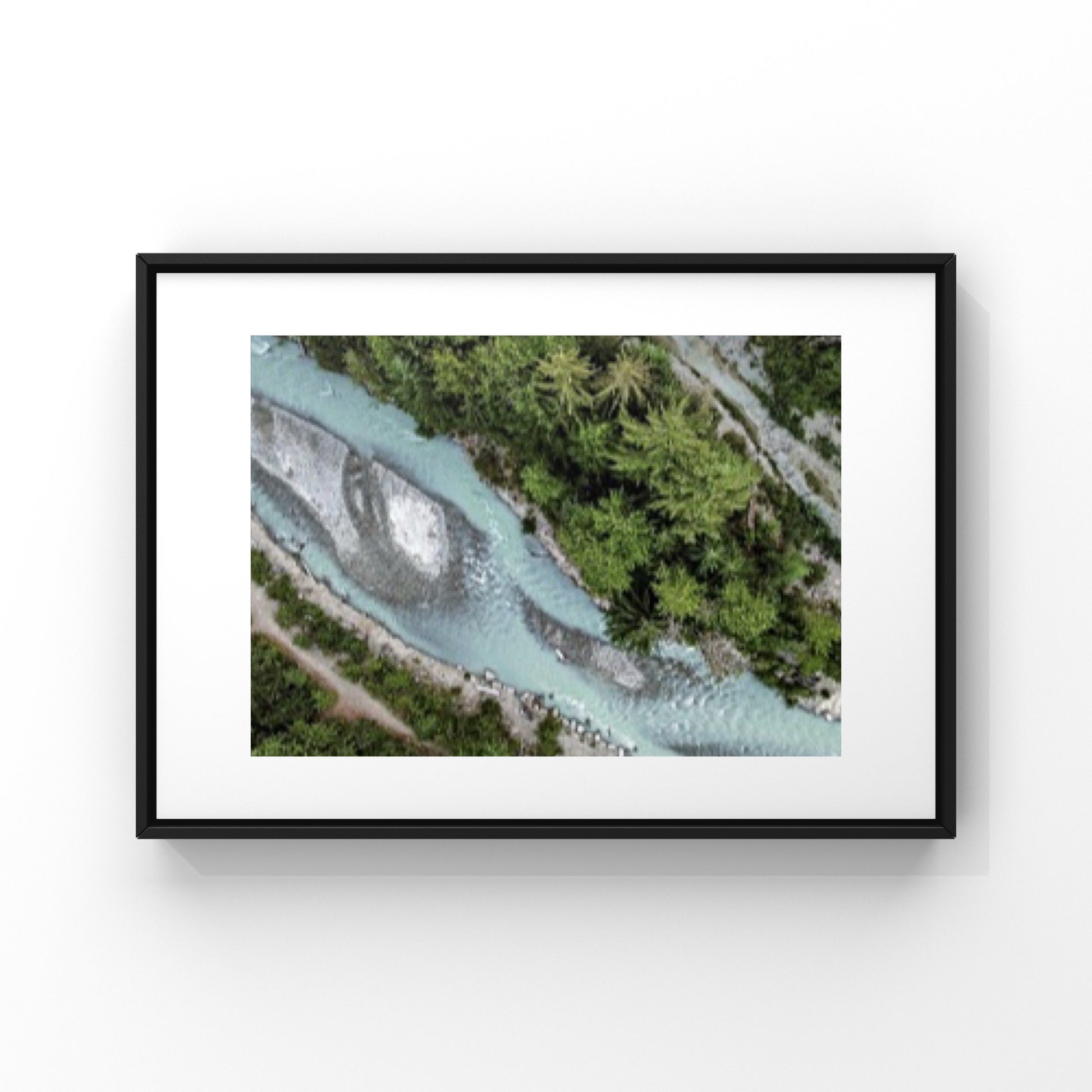 Aerial photography of a glacier-fed river creek in Whistler, British Columbia