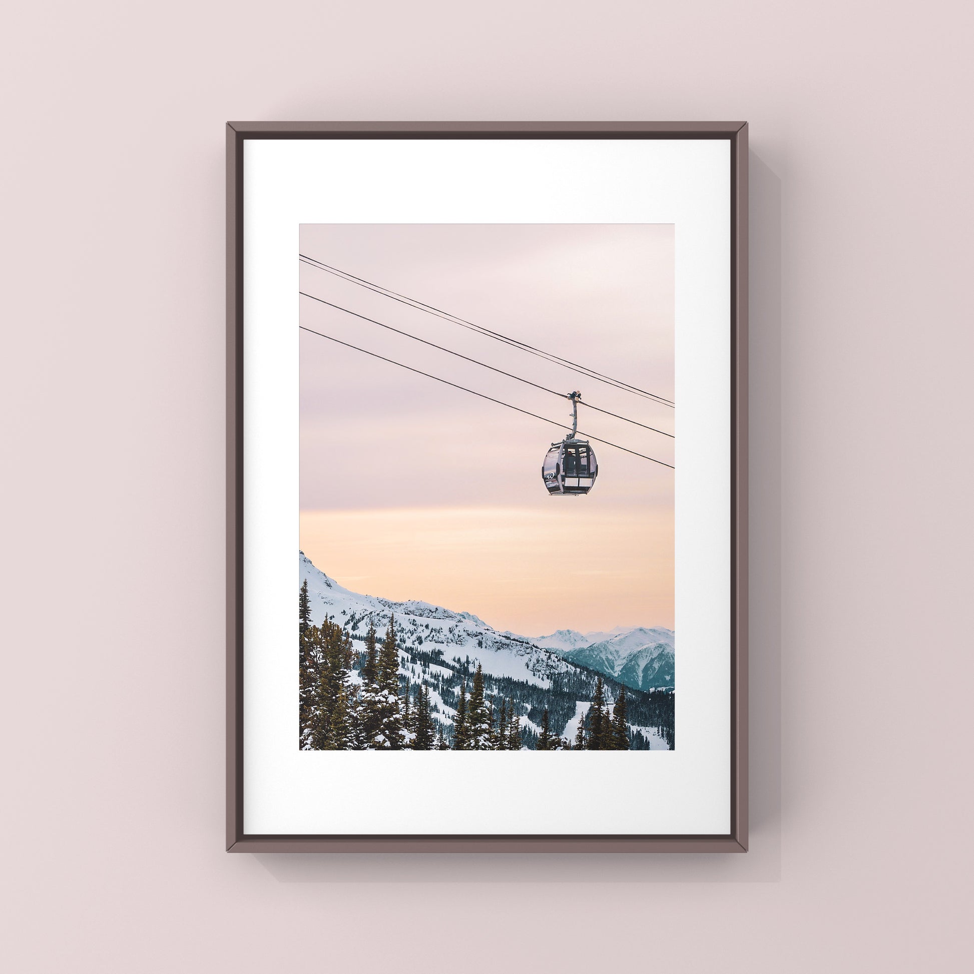 Landscape Photography print from a mountain sunset in Whistler with the Blackcomb gondola in the sky.