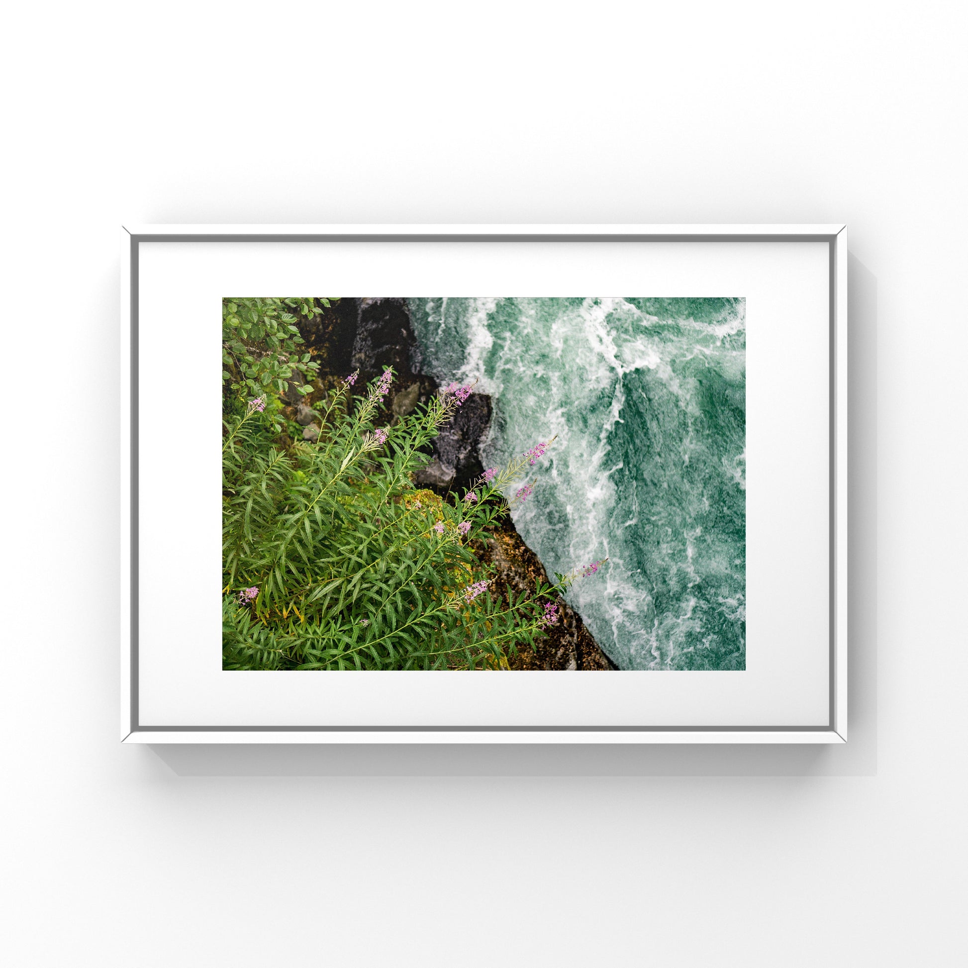 A few of my favorite elements: fireweed, glacier rivers and bird's eye view photography print