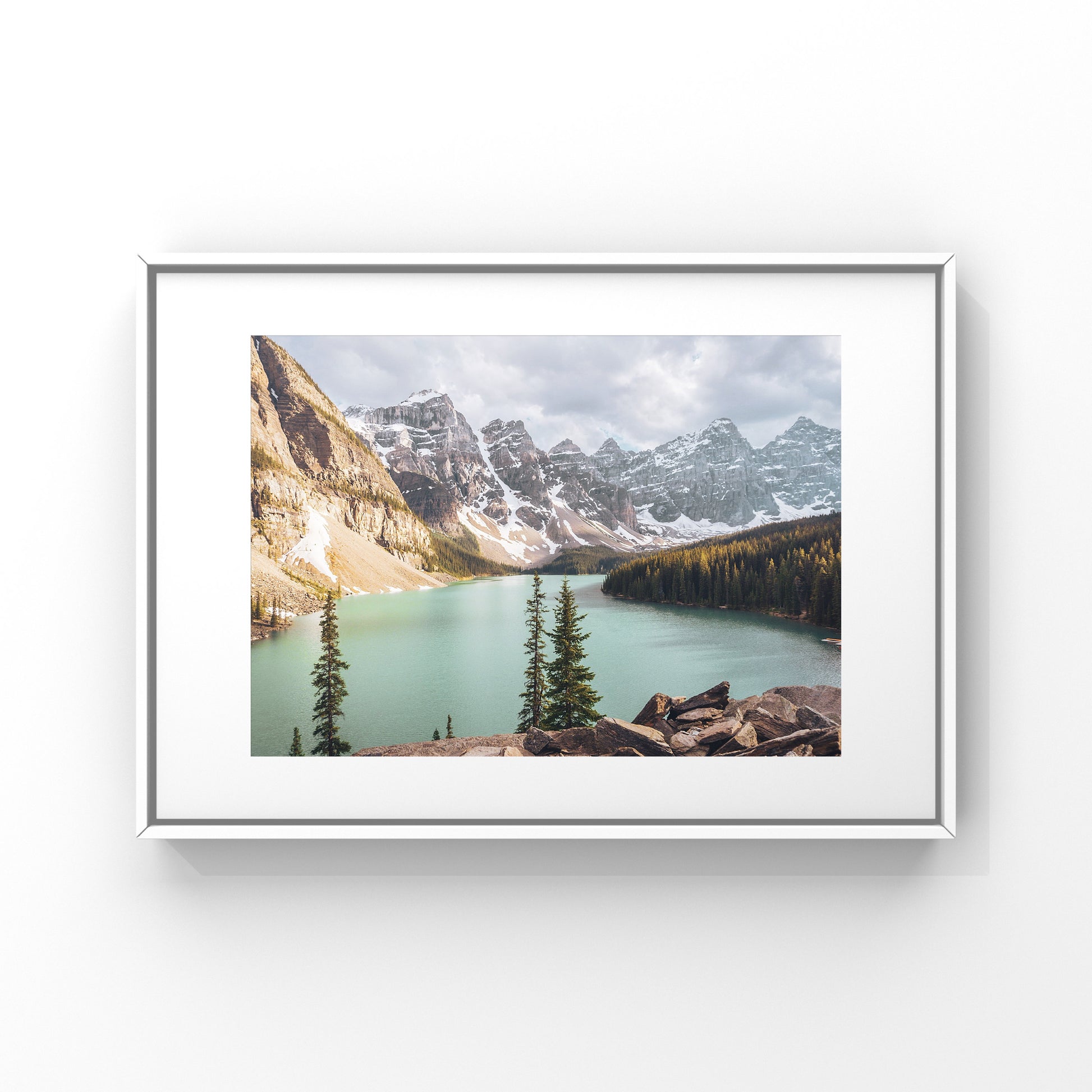 Moraine Lake Mountain range at sunset photography print for your home decor