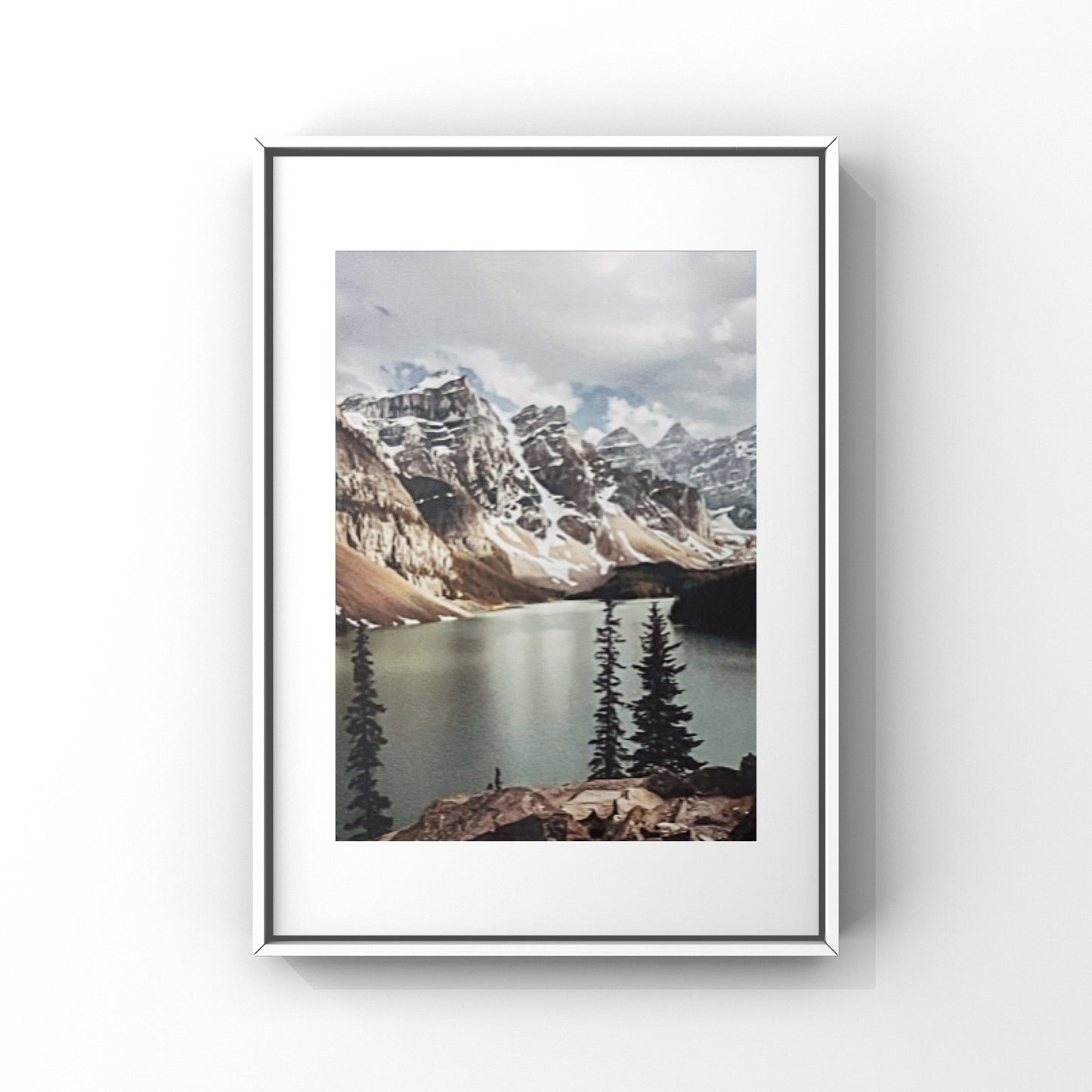 Mountain sunset photography print of Moraine Lake close to Lake Louise in Alberta, Canada. 