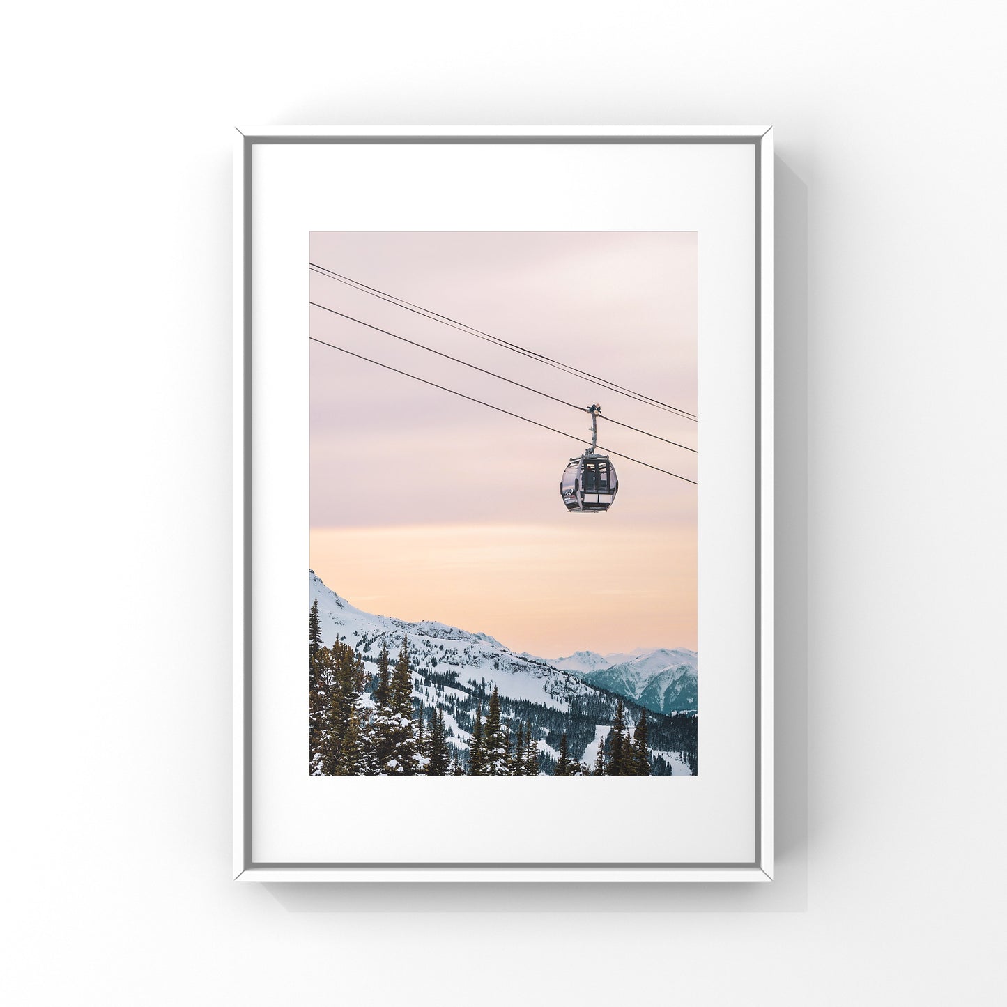 Landscape Photography print from a mountain sunset in Whistler with the Blackcomb gondola in the sky.