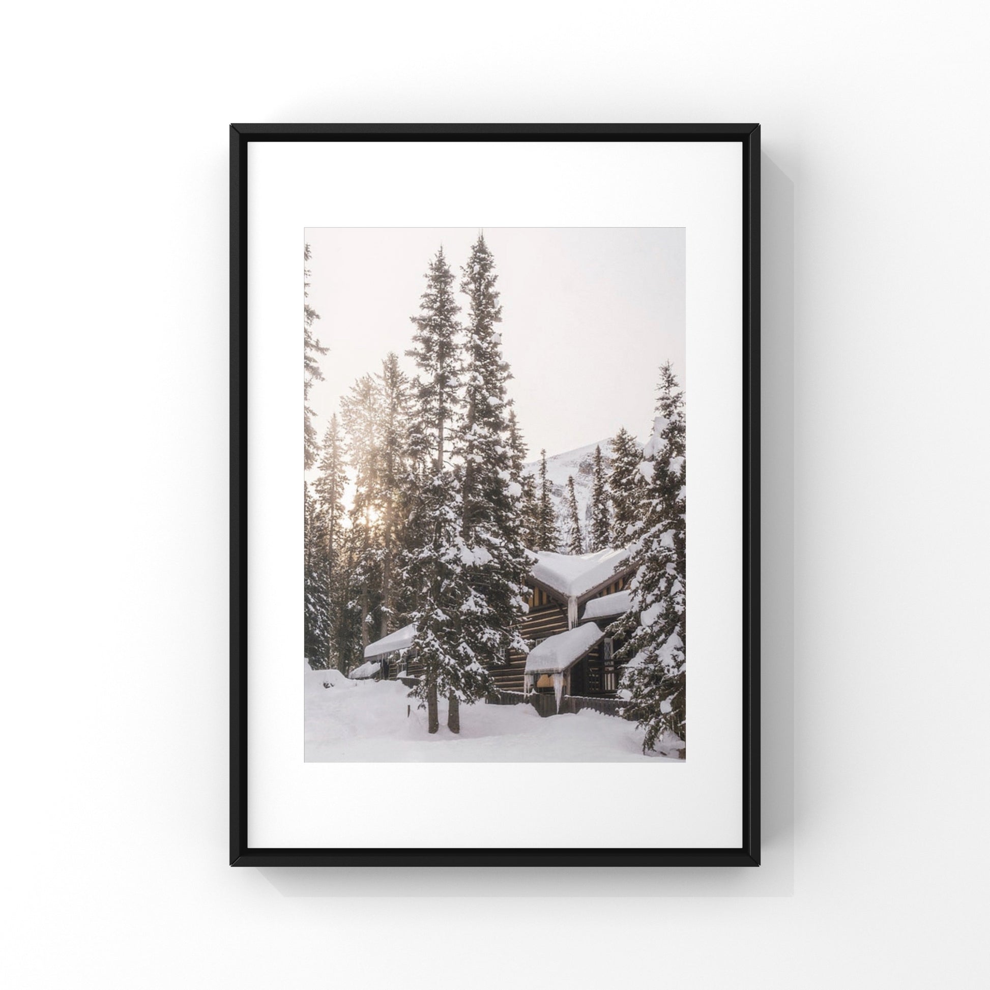 Winter cabin at Lake Louise in Alberta photography print